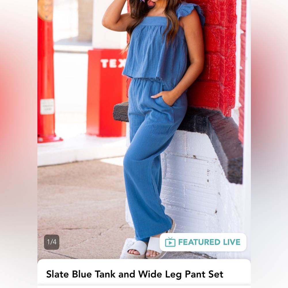 Women's Blue Wide Leg Pant Set